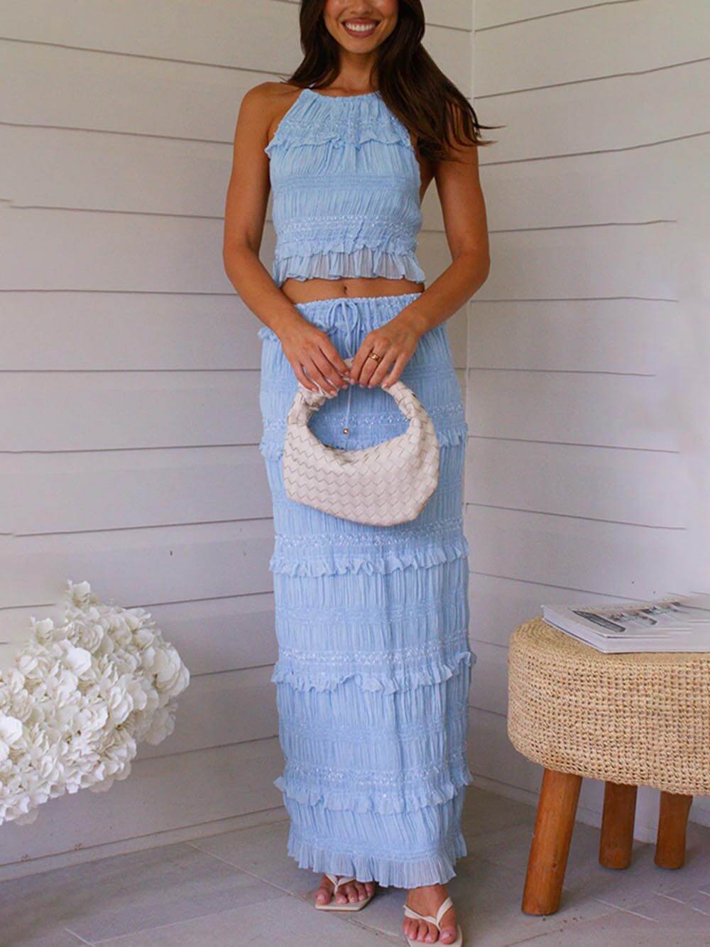 Charming Pleated Drawstring Sleeveless Chiffon Tank Top