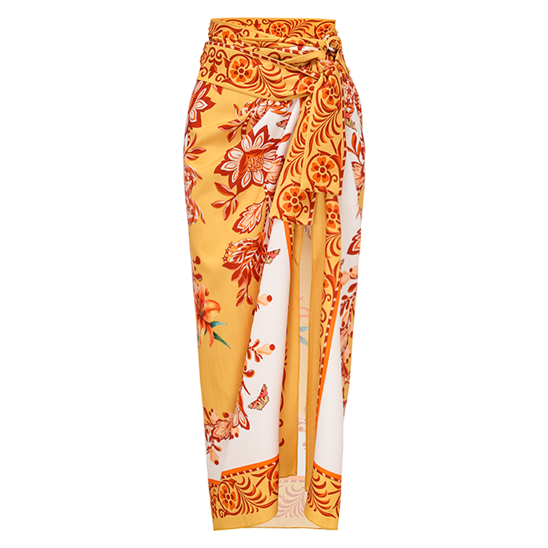 Sling Creative Flower Butterfly Lily Print One Piece Swimsuit and Sarong or Pants