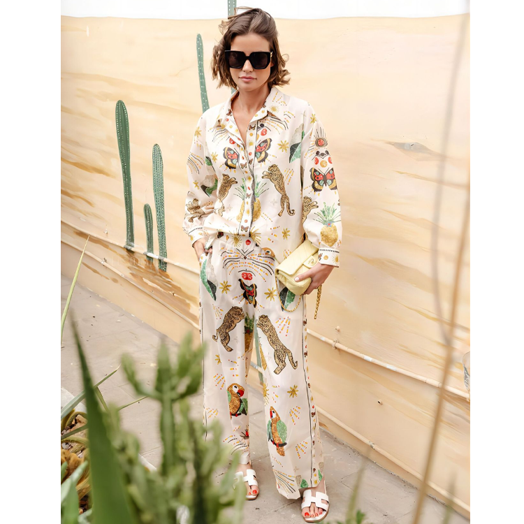 Graffiti Printed Long Sleeve Shirt and Pants Set