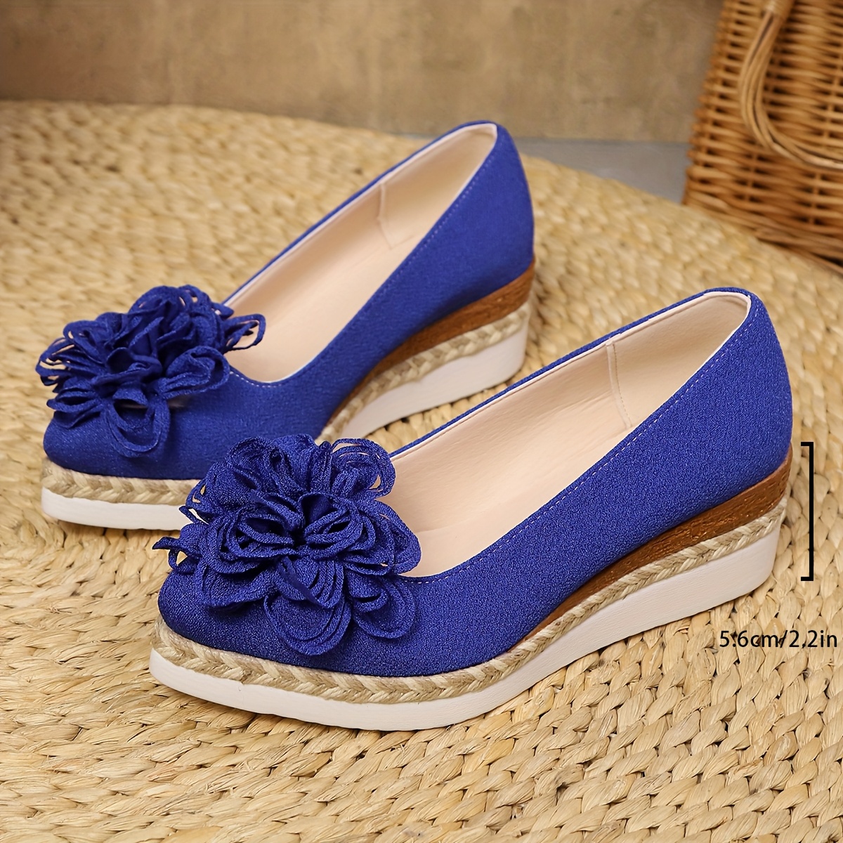 Women's Beige Espadrille Wedge Shoes with Floral Accent - Non-Slip, Lightweight PU Sole, Comfortable PVC Inner Lining, Fashionable Pointed Toe Design, Cute Shoes