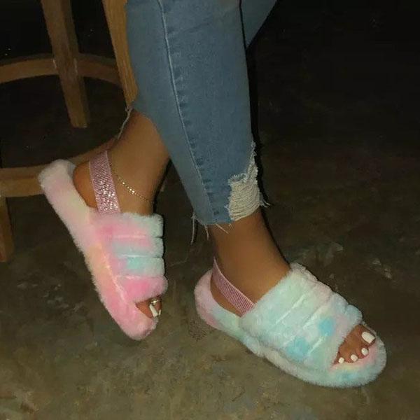 Fur Sling Back Slipper Sandals