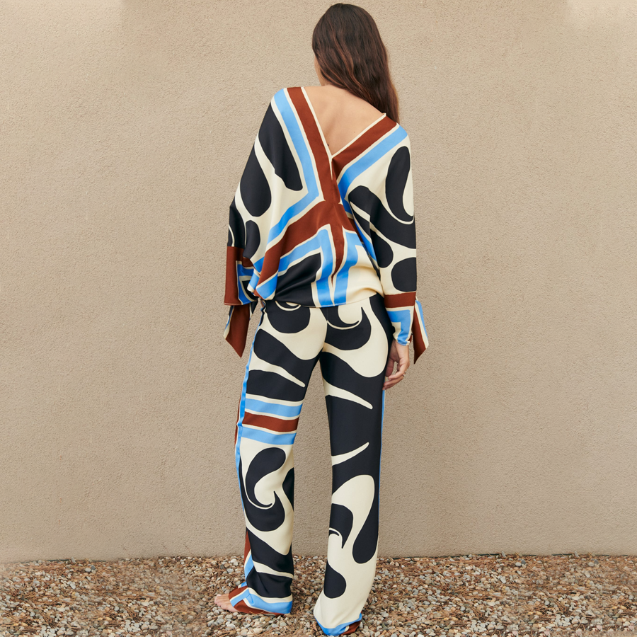 Flaxmaker Women Blue Casual Two piece Pants Set