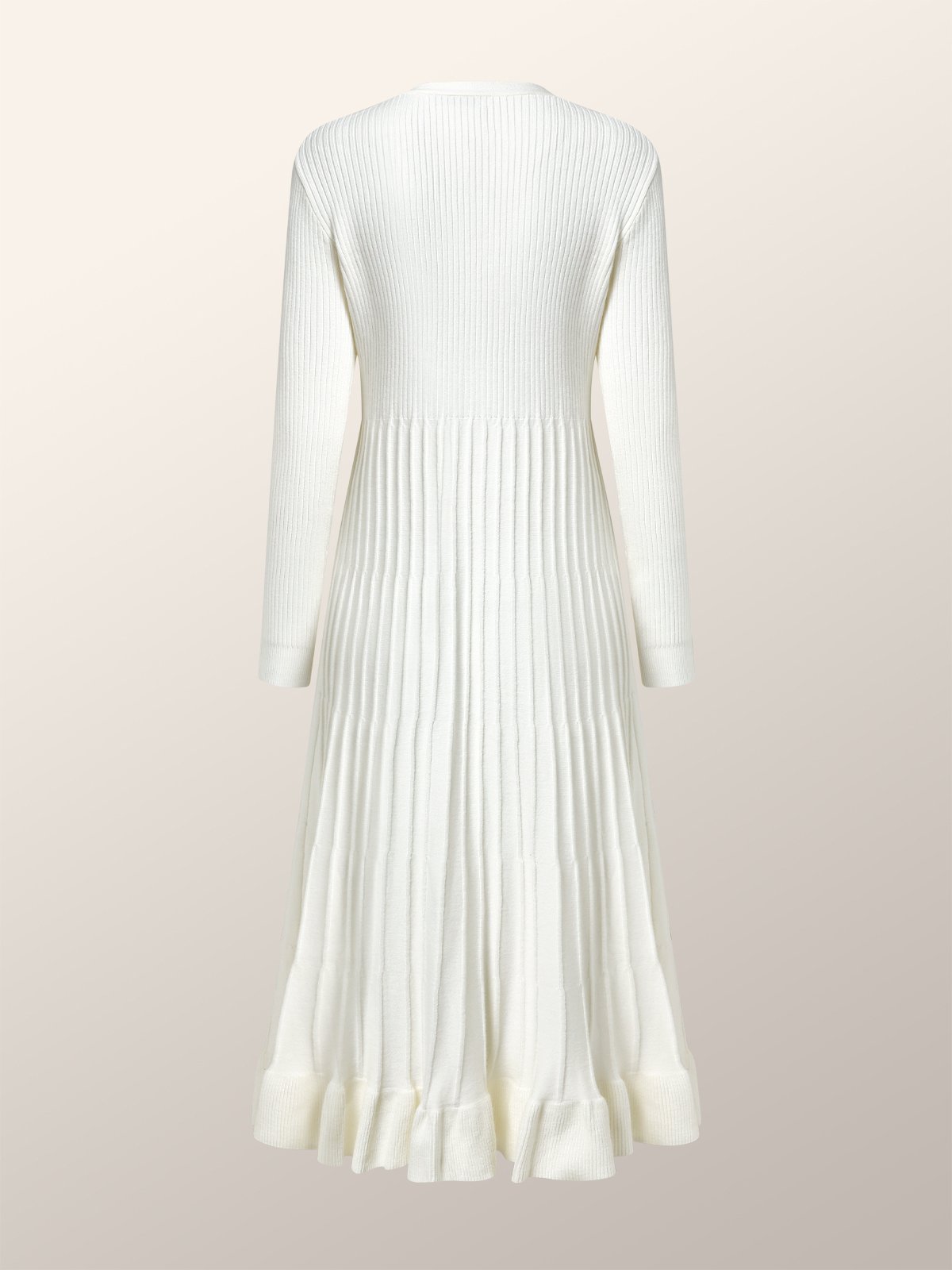 Elegant Plain Long Sleeve Buttoned Pleated Sweater Dress