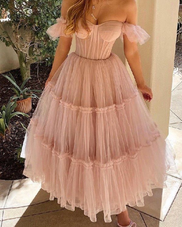 Tube Top Corset Mesh Fluffy Princess Dress S-3XL