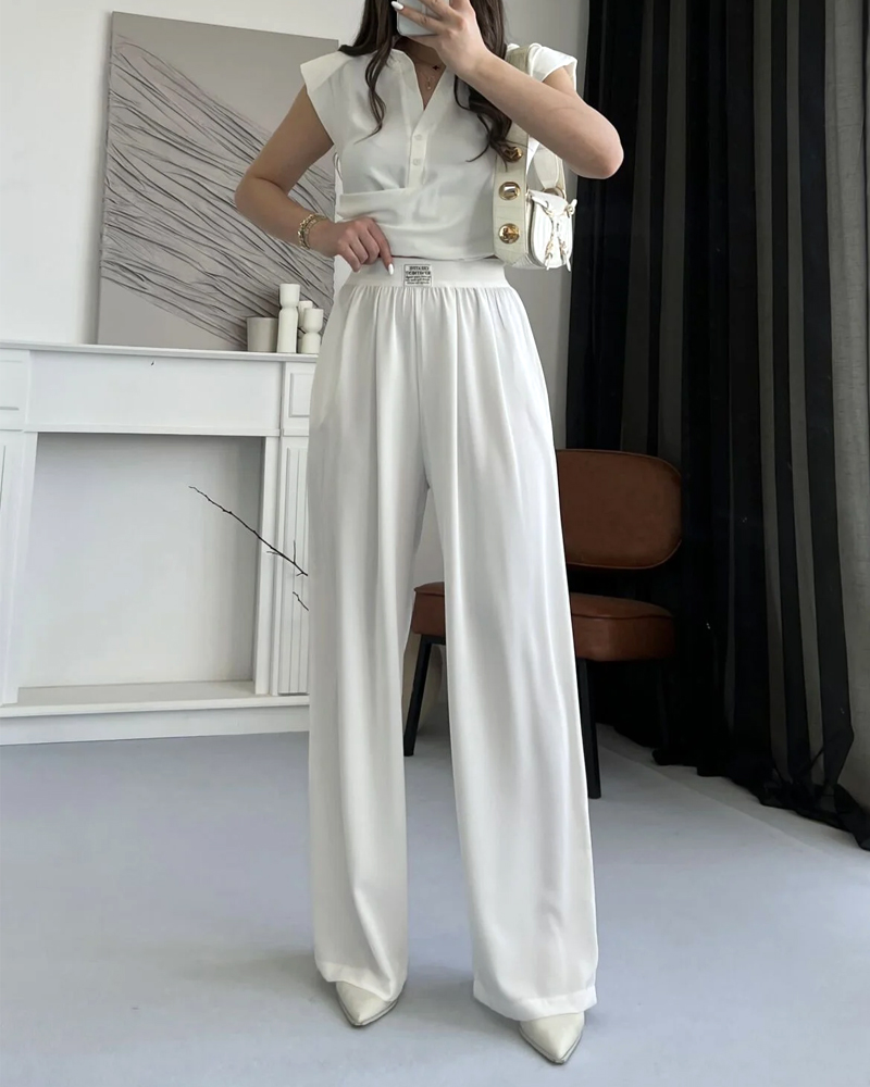 Solid Commuter Lappel Top & Pants Two-Piece Set