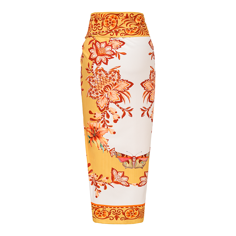 Sling Creative Flower Butterfly Lily Print One Piece Swimsuit and Sarong or Pants