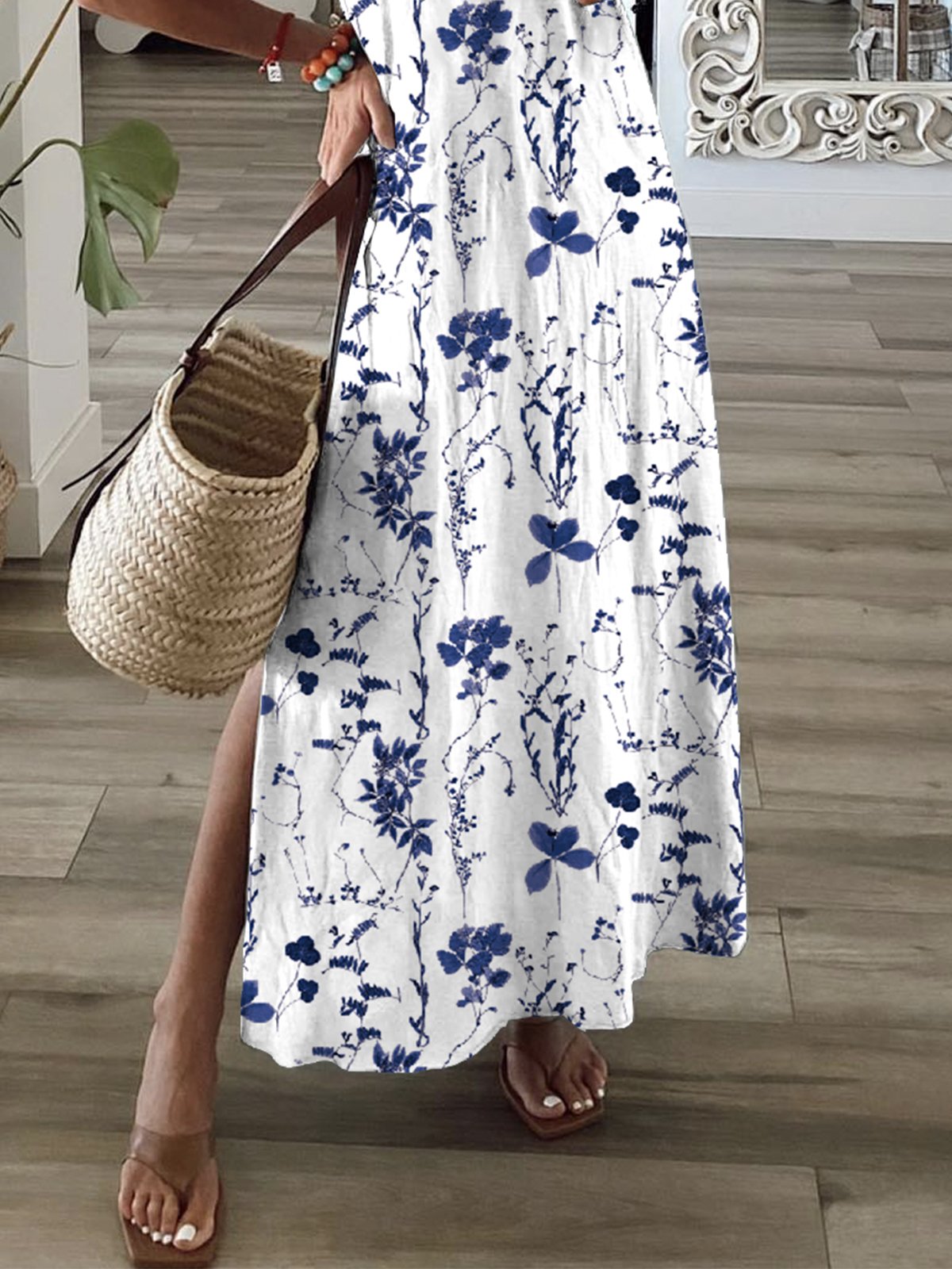 Women's Shift Dress Short Maxi Dress Short Sleeve Floral Print Summer Fall V Neck Casual Geometric Printed Dress