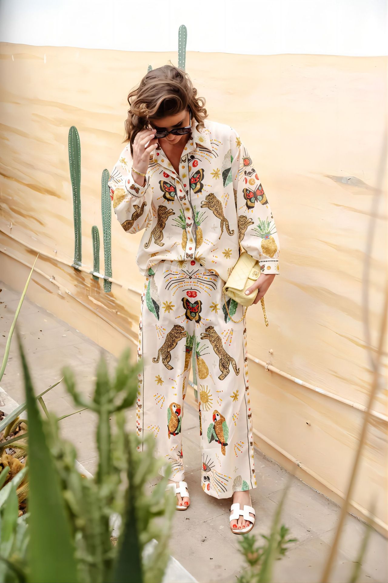 Graffiti Printed Long Sleeve Shirt and Pants Set