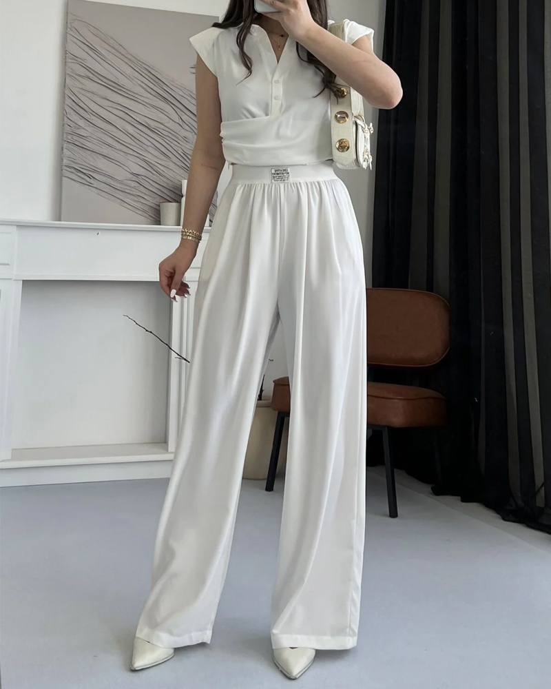Solid Commuter Lappel Top & Pants Two-Piece Set