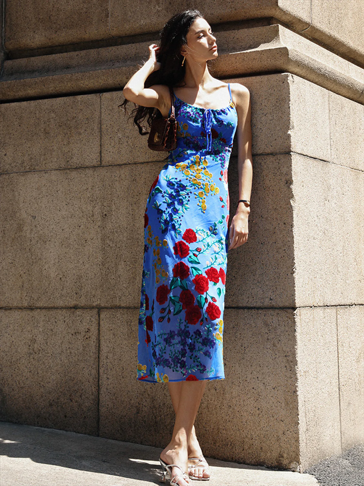 Velvet Floral Applique Cami Dress
