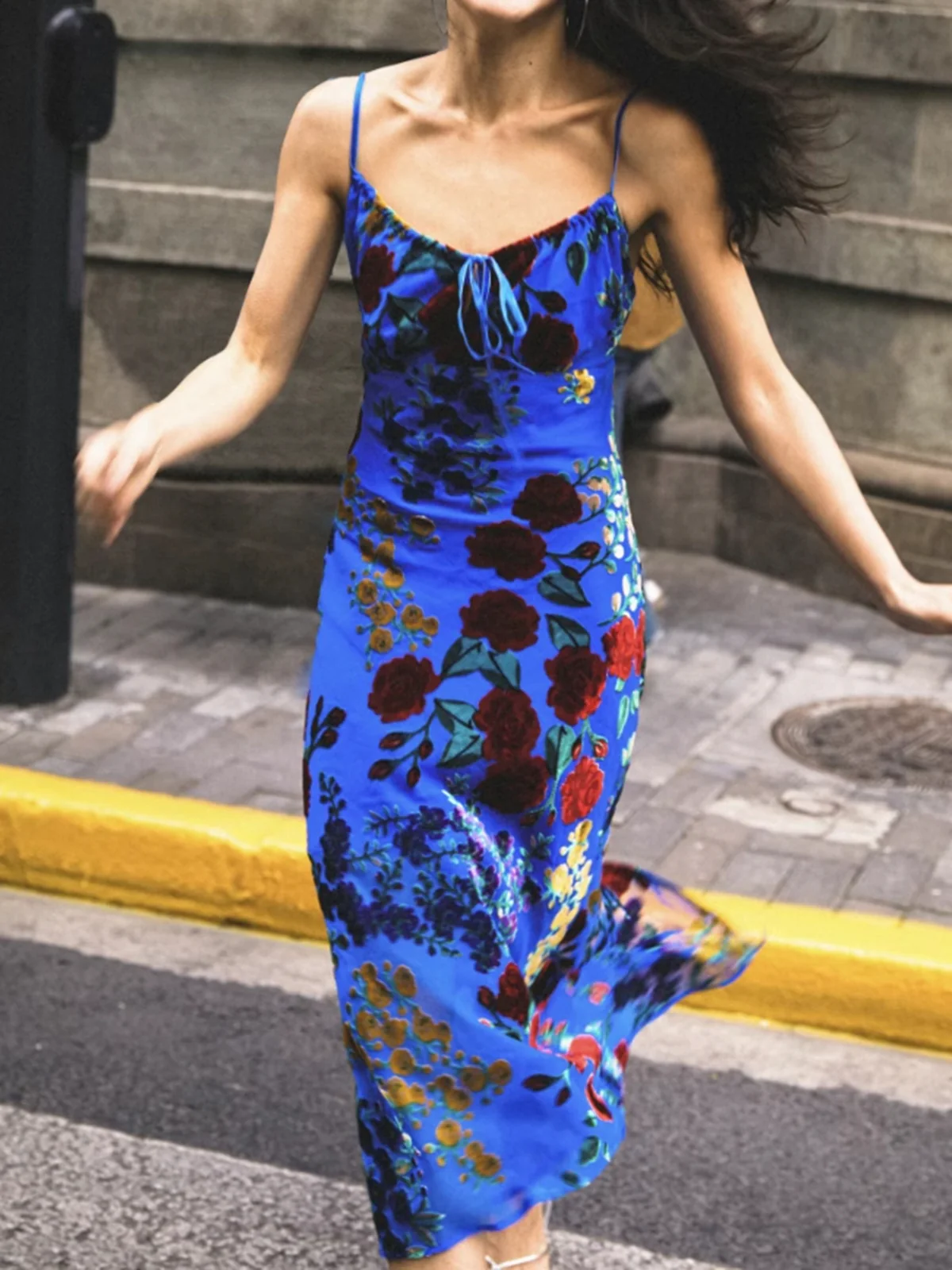 Velvet Floral Applique Cami Dress