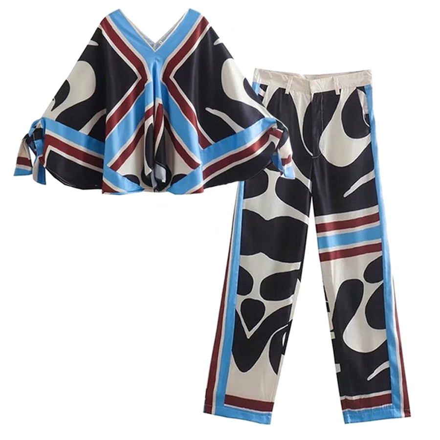 Flaxmaker Women Blue Casual Two piece Pants Set