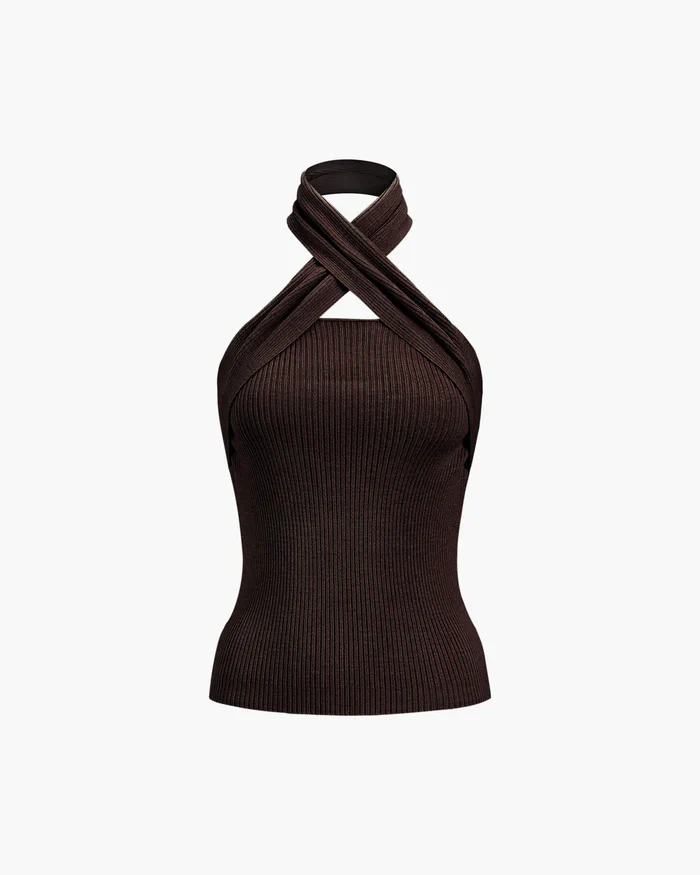 Chestnut Halter Rib Knit Top