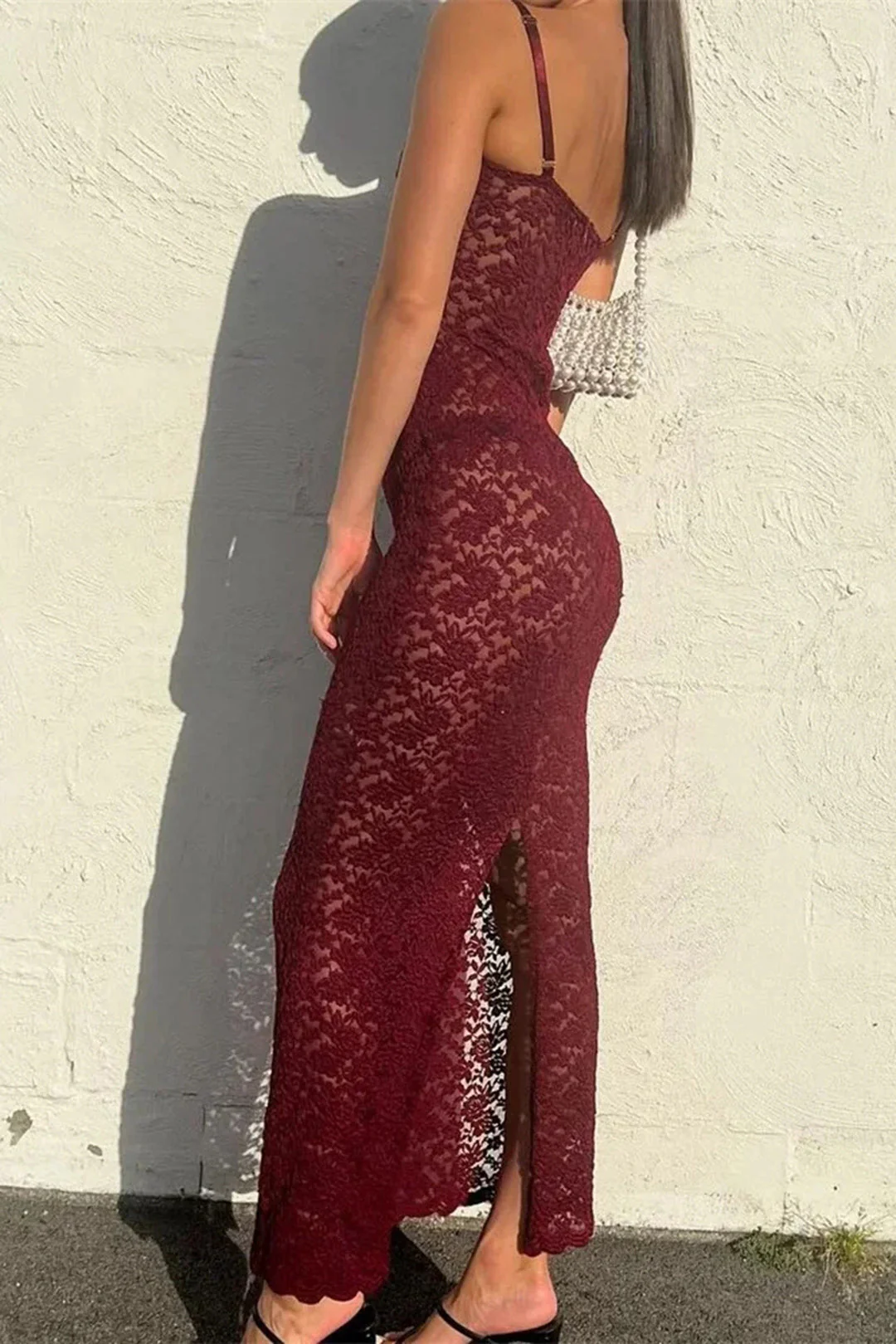 Lace Bustier Slit Slip Maxi Dress