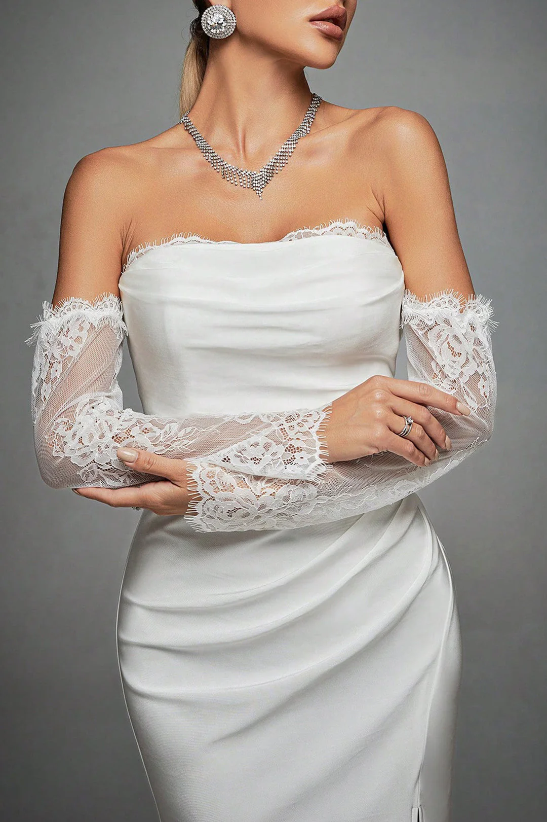 Lace Patchwork Backless Strapless Maxi Dress