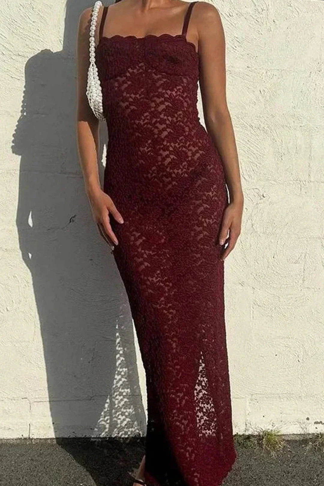 Lace Bustier Slit Slip Maxi Dress