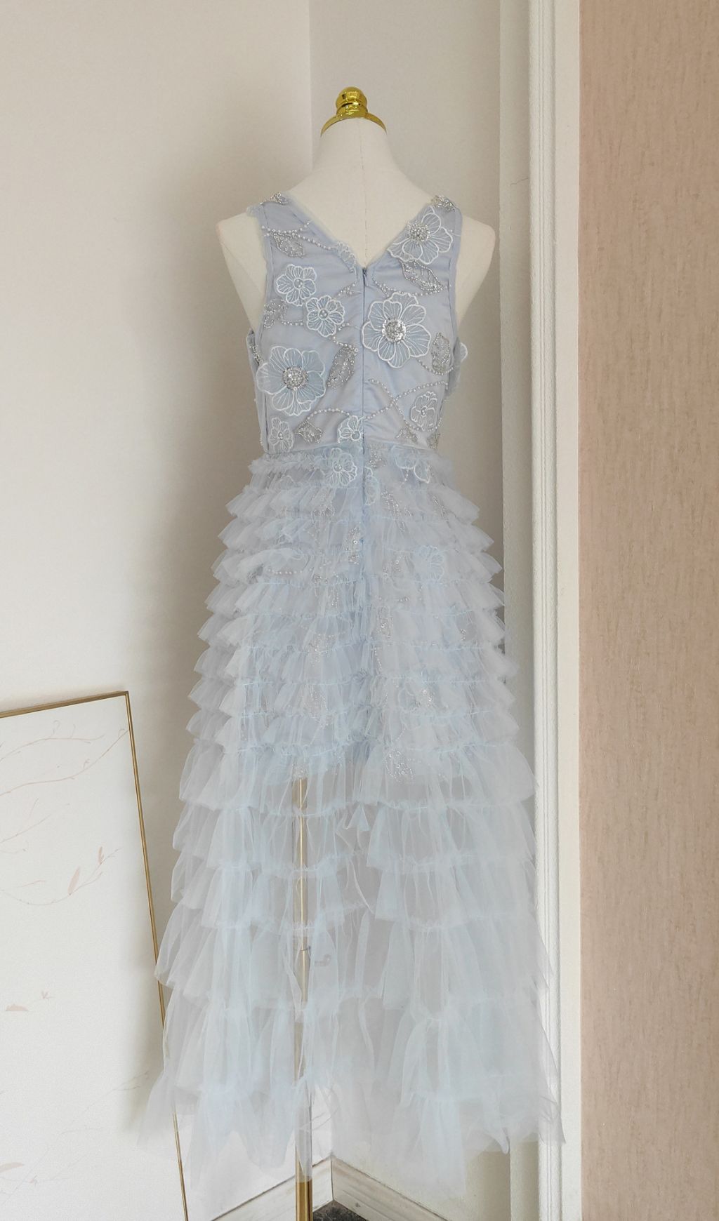 Fedella Flower Sequin Beaded Mesh Maxi Dress